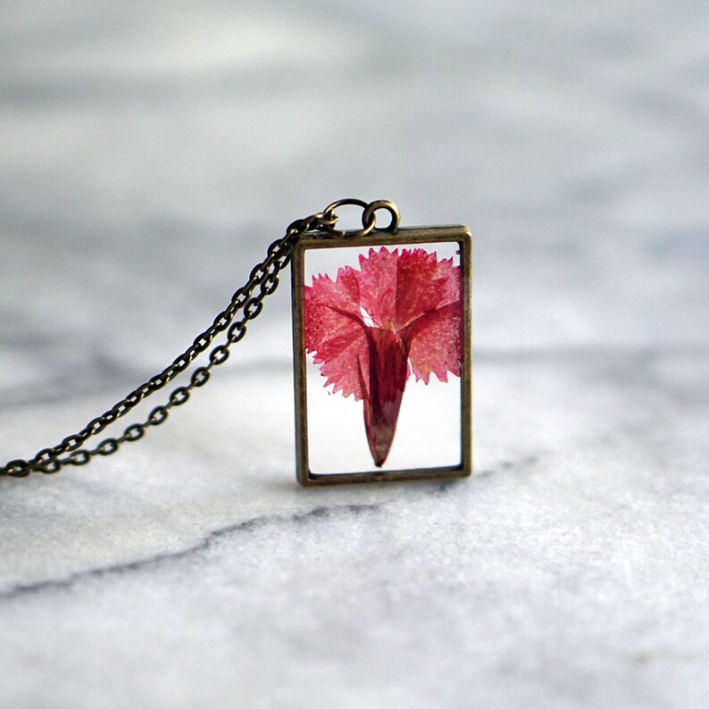 January Birth Flower Necklace Real Flower Necklace Carnation Etsy