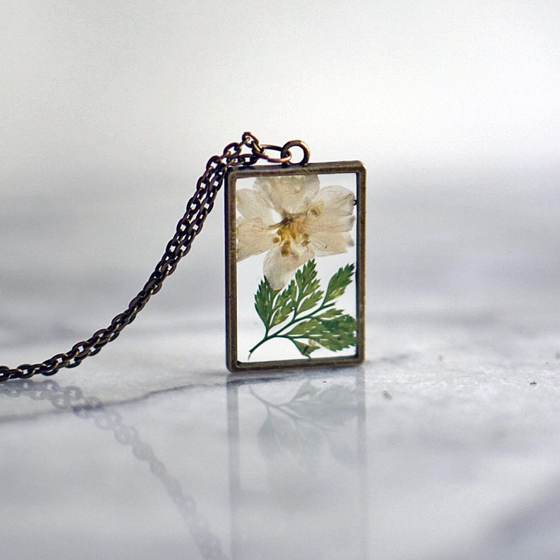 December Birth Flower Necklace, Real Flower Necklace, Paperwhite Narcisuss Flower, Birthday Flower, BotanicalJewelry, Pressed Flower Jewelry image 8