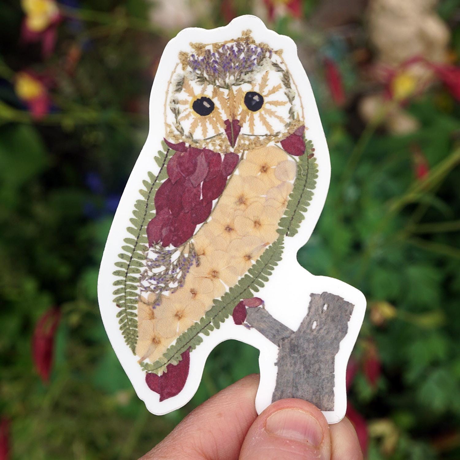 フクロウの花のアートステッカー、押し花ステッカー、ステッカーアート