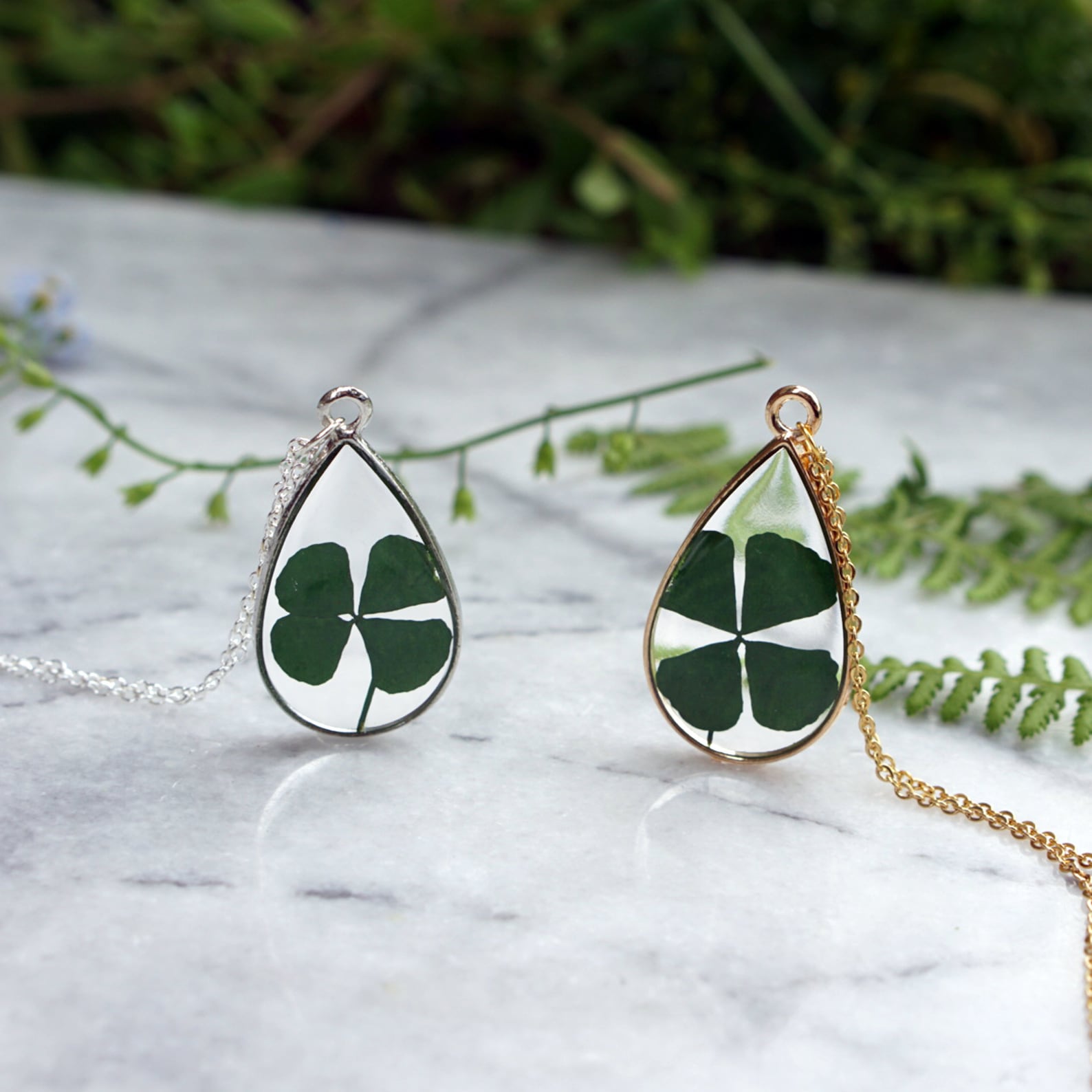 Four Leaf Clover Necklace Real Botanical Necklace 4 Leaf | Etsy