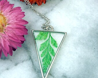 Real Fern Necklace, Fern Point Pendant, Fern Frond, Pressed Green Fern, Triangle Pendant Necklace, Fern in Resin, Woodland Charm, Forest
