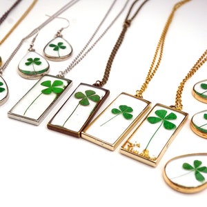 Four Leaf Clover Necklace, Real Four leaf Clover, Luck Pendant, St. Patricks Day jewelry, gold leaf resin pendant image 9