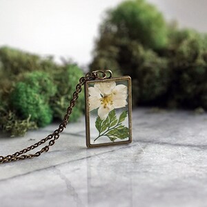 December Birth Flower Necklace, Real Flower Necklace, Paperwhite Narcisuss Flower, Birthday Flower, BotanicalJewelry, Pressed Flower Jewelry image 2