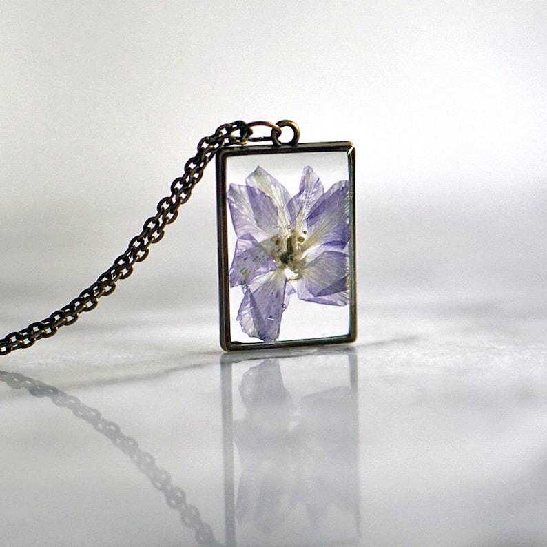 July Birth Flower Necklace Real Flower Necklace Larkspur Etsy UK