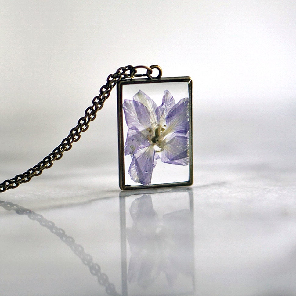 July Birth Flower Necklace Real Flower Necklace Larkspur Etsy UK
