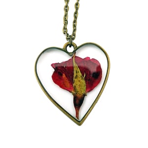Rose Heart Necklace, Real Flower Necklace, Red Rose Valentine Gift, Botanical Jewelry, Pressed Flower Jewelry, Rose Petal, Roses, Valentine