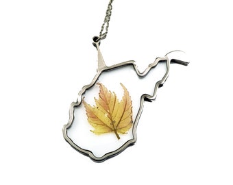 West Virginia Maple Leaf Pendant Necklace, WV Botanical, Botanical Jewelry, Pressed Flower Jewelry,  Real Pressed Maple Leaf, Tiny Tree Leaf