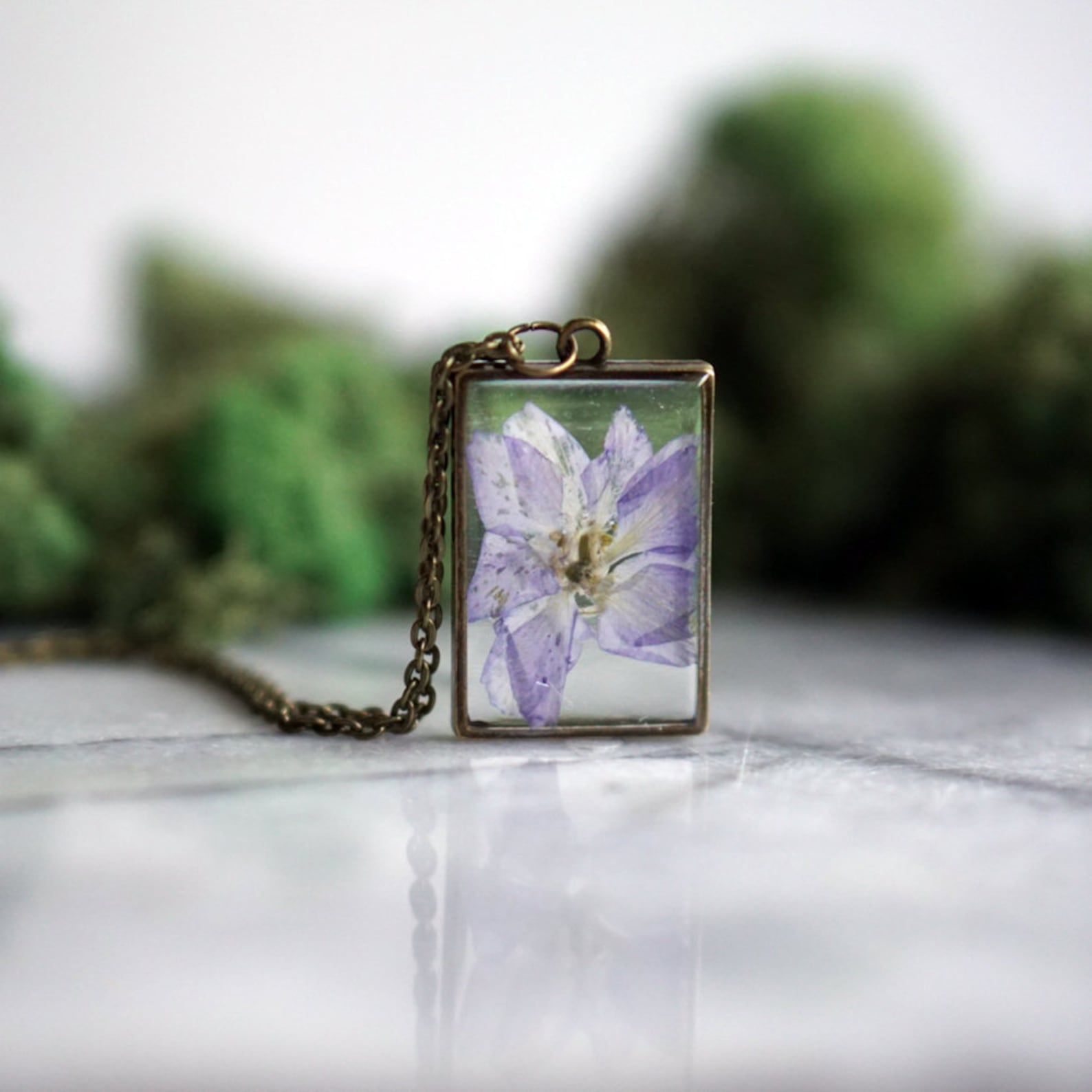 July Birth Flower Necklace Real Flower Necklace Larkspur Etsy UK
