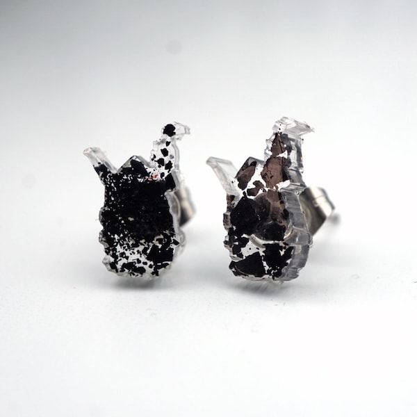 Tiny West Virginia Coal Dust Stud Earrings, Real Coal, Resin