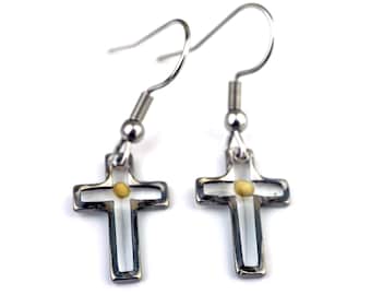 Simple Cross Mustard Seed Earrings, Mustard Seed Heart Earrings, Cross Shape, real mustard seed, resin, stainless steel, Faith Gift, Dainty