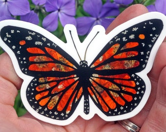 Monarch Butterfly Sticker, Pressed Flower Sticker, Sticker Art, Butterfly Sticker, Orange Floral Butterfly, Real Flower Image, Gardener Gift