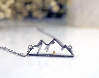 Mountain Range Silver Mustard Seed Necklace, Stainless Steel Mountain pendant, Real Mustard Seed, Resin Jewelry, Faith Gift, Move Mountains