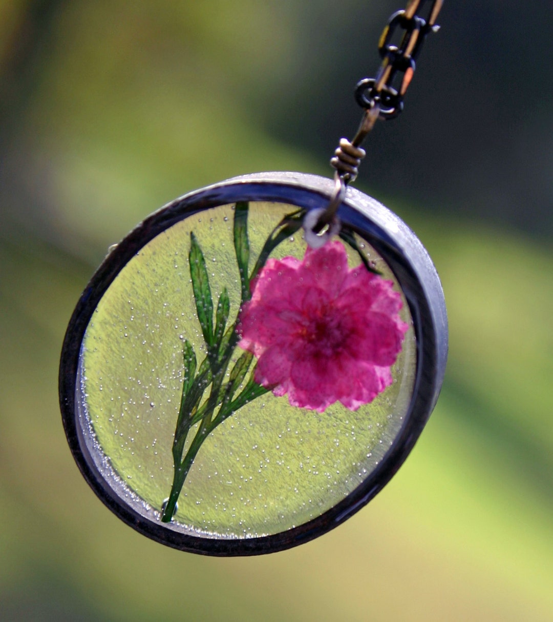 Floral Pendant Necklace Set with Rose Gold Polish - Gift for Girlfriend -  Modern Meenakari Pendant Set - Sakura Pendant Set- Olive Green by Blingvine