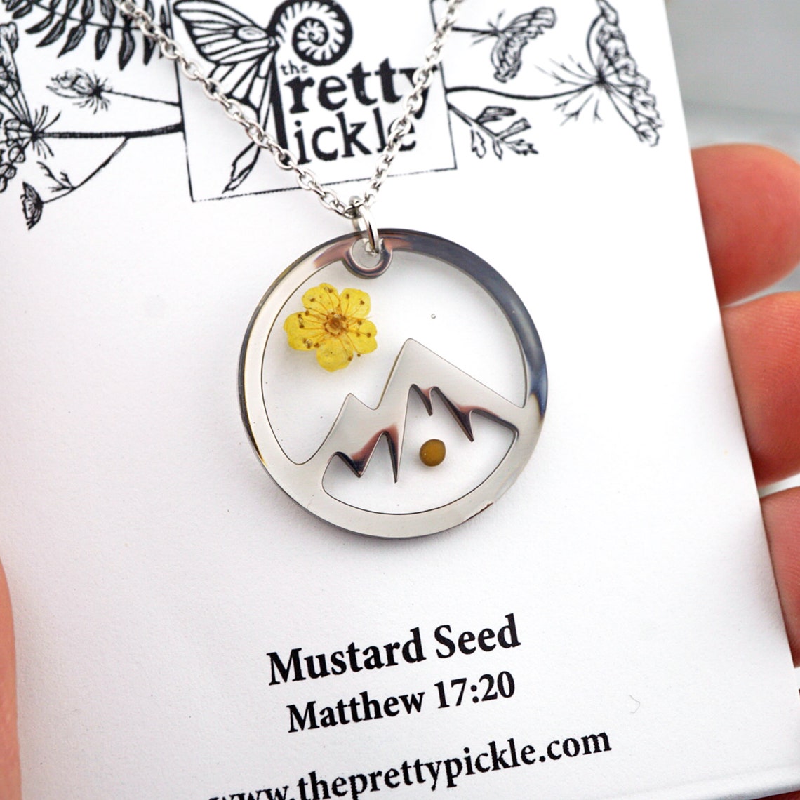 Mountain Mustard Seed Necklace Real Pressed Flower Yellow Etsy