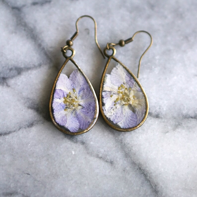 July Birth Flower Earrings Larkspur Teardrop Earrings Birth Etsy