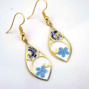 Coal Dust and Forget Me Not Earrings, Pressed Forget Me Not Earrings, Gift for Remembering, Memorial Gift, WV Coal, Filagree, Brass