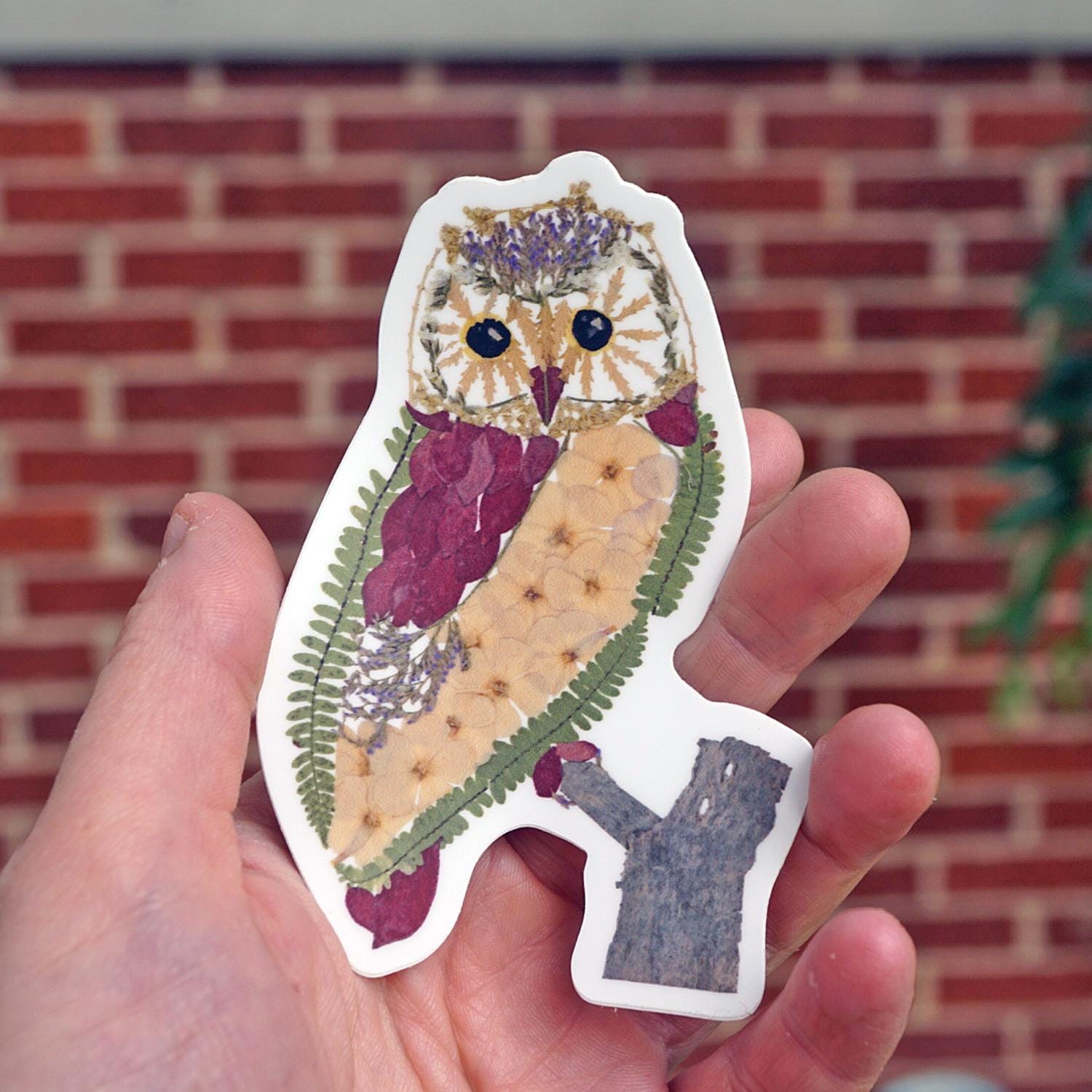 フクロウの花のアートステッカー、押し花ステッカー、ステッカーアート
