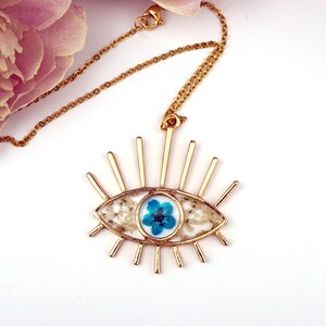 Eye Forget me Not necklace, real pressed forget me nots, queen anne&#39;s lace