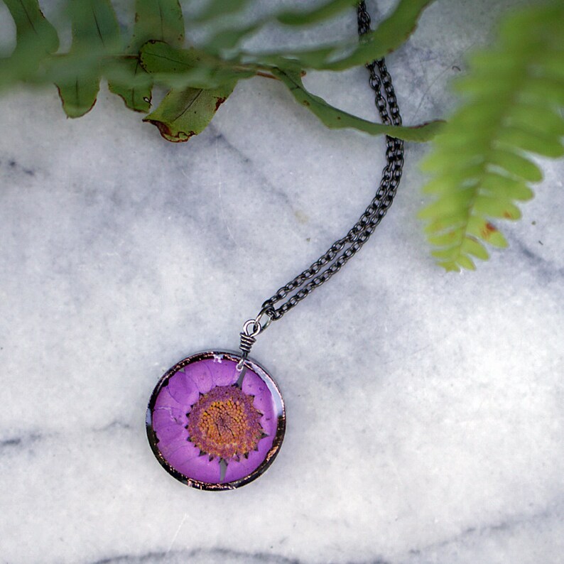 Purple Daisy Necklace Real Flower Necklace Purple Etsy
