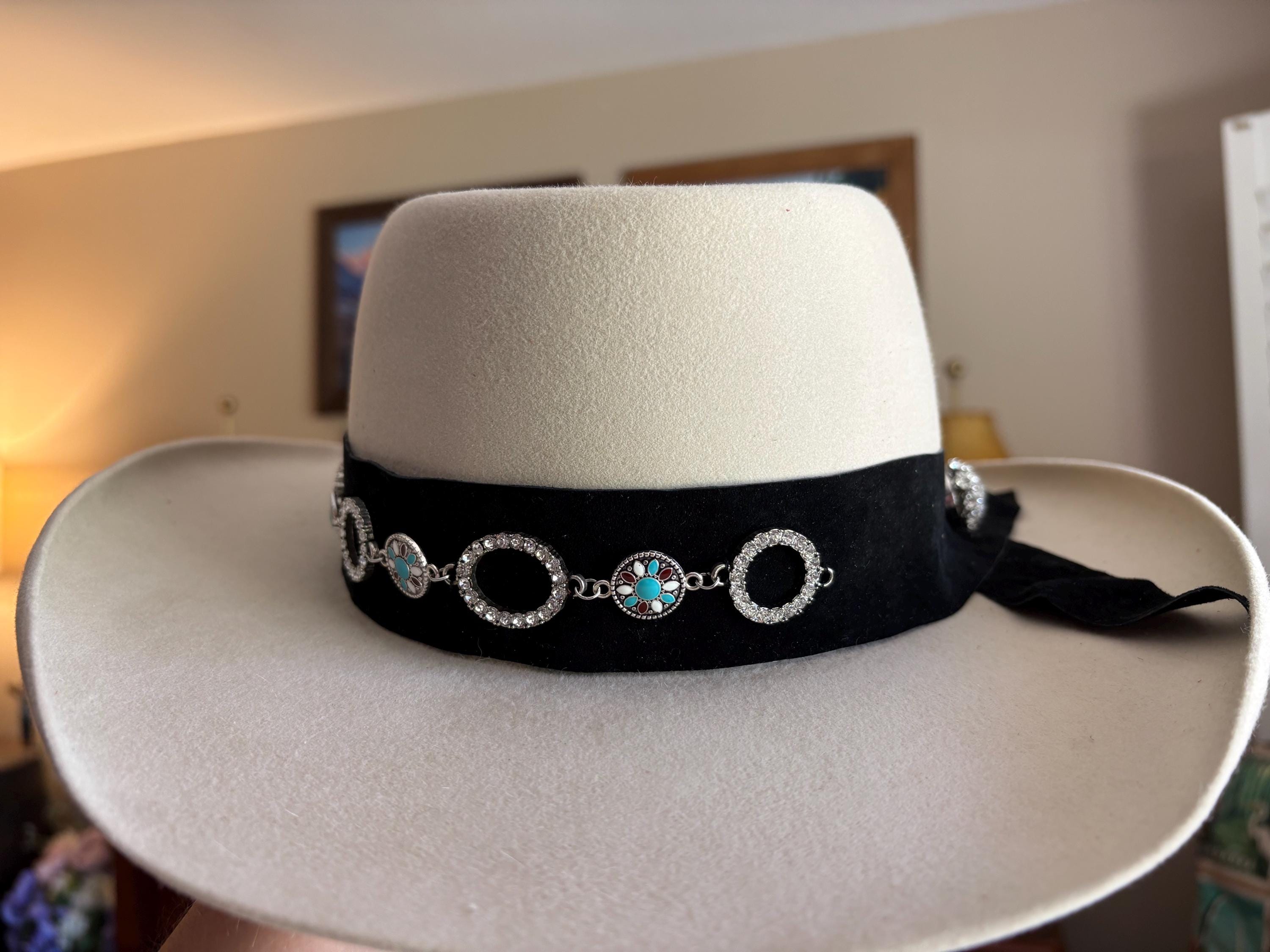 2571 Western Hat Band Gemstone Weave Black Onyx And White Howlite Black Cattleman Western Hat with Horse Hair Band – Rockmount main image 3