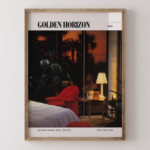 Golden Horizon / Poster di lusso per riviste di interior design degli anni '80, stampa artistica da parete vintage anni '80, arredamento estetico retrò
