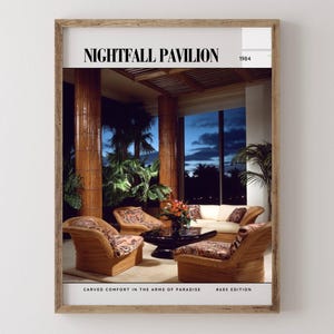 Nightfall Pavilion / Poster di lusso per riviste di interior design degli anni '80, stampa artistica da parete vintage anni '80, arredamento estetico retrò