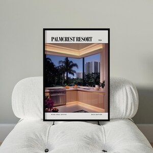 Palmcrest Resort / Poster di una rivista di design d'interni di lusso degli anni '80, stampa artistica da parete vintage anni '80, arredamento estetico retrò