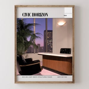 Civic Horizon / Poster di lusso per riviste di interior design degli anni '80, stampa artistica da parete vintage anni '80, arredamento estetico retrò