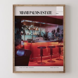 Miami Palms Estate / Poster di lusso per riviste di interior design anni '80, stampa artistica da parete vintage anni '80, arredamento estetico retrò