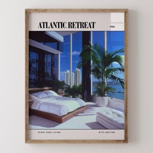 Atlantic Retreat / Poster di lusso per rivista di interior design anni '80, stampa artistica da parete vintage anni '80, arredamento estetico retrò