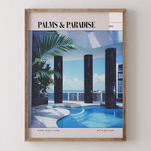 Palms & Paradise / Poster di lusso per riviste di interior design degli anni '80, stampa artistica da parete vintage anni '80, arredamento estetico retrò