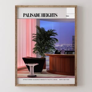 Palisade Heights / Poster di lusso per riviste di interior design degli anni '80, stampa artistica da parete vintage anni '80, arredamento estetico retrò