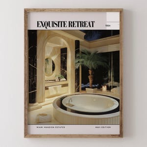 Exquisite Retreat / Poster di rivista di interior design di lusso degli anni '80, stampa artistica da parete vintage anni '80, arredamento estetico retrò
