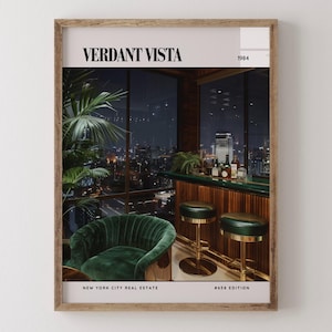 Verdant Vista / Poster di lusso per riviste di interior design anni '80, stampa artistica da parete vintage anni '80, arredamento estetico retrò