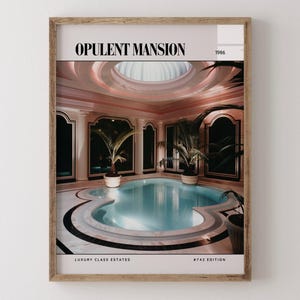 Opulenta villa / Poster di rivista di design d'interni di lusso anni '80, stampa artistica da parete vintage anni '80, arredamento estetico retrò