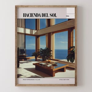 Hacienda Del Sol / Poster di lusso per rivista di interior design anni '80, stampa artistica da parete vintage anni '80, arredamento estetico retrò