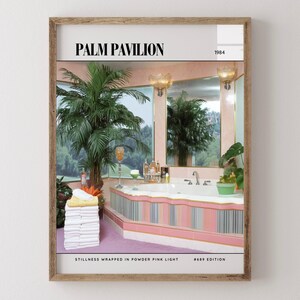 Palm Pavilion / Poster di lusso per rivista di interior design anni '80, stampa artistica da parete vintage anni '80, arredamento estetico retrò