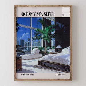 Ocean Vista Suite / Poster di lusso per riviste di interior design anni '80, stampa artistica da parete vintage anni '80, arredamento estetico retrò