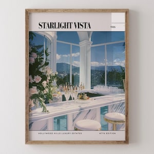 Starlight Vista / Poster di lusso per rivista di interior design anni '80, stampa artistica da parete vintage anni '80, arredamento estetico retrò