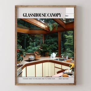 Glasshouse Canopy / Poster di lusso per riviste di interior design degli anni '80, stampa artistica da parete vintage anni '80, arredamento estetico retrò
