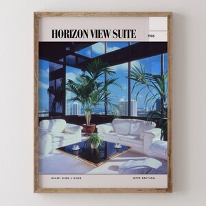 Horizon View Suite / Poster di lusso per riviste di interior design anni '80, stampa artistica da parete vintage anni '80, arredamento estetico retrò