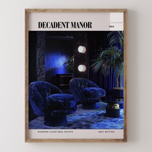 Decadent Manor / Poster di rivista di design d'interni di lusso degli anni '80, stampa artistica da parete vintage anni '80, arredamento estetico retrò