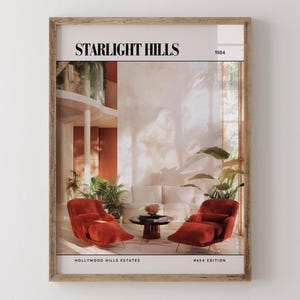 Starlight Hills / Poster di lusso per riviste di interior design degli anni '80, stampa artistica da parete vintage anni '80, arredamento estetico retrò