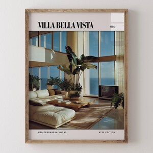 Villa Bella Vista / Poster di lusso per riviste di interior design degli anni '80, stampa artistica da parete vintage anni '80, arredamento estetico retrò