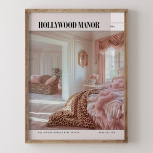 Hollywood Manor / Poster di lusso per rivista di interior design anni '80, stampa artistica da parete vintage anni '80, arredamento estetico retrò
