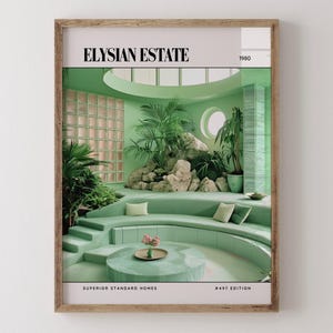 Elysian Estate / Poster di rivista di design d'interni di lusso degli anni '80, stampa artistica da parete vintage anni '80, arredamento estetico retrò