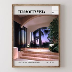 Terracotta Vista / Poster di lusso per riviste di interior design degli anni '80, stampa artistica da parete vintage anni '80, arredamento estetico retrò