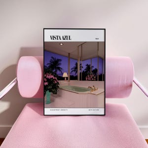 Vista Azul / Poster di lusso per rivista di interior design anni '80, stampa artistica da parete vintage anni '80, arredamento estetico retrò