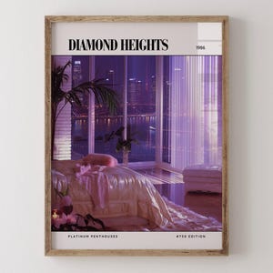 Diamond Heights / Poster di lusso per rivista di interior design anni '80, stampa artistica da parete vintage anni '80, arredamento estetico retrò