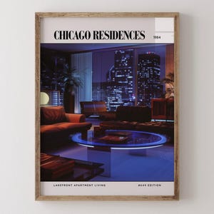 Chicago Residences / Poster di lusso per riviste di interior design anni '80, stampa artistica da parete vintage anni '80, arredamento estetico retrò